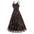 thumbnail image 2 of IBTOM CASTLE Women's 1950s Vintage Floral Embroidery Dress Flared Swing Dress Cocktail Party Wedding Dress XXL Black, 2 of 8