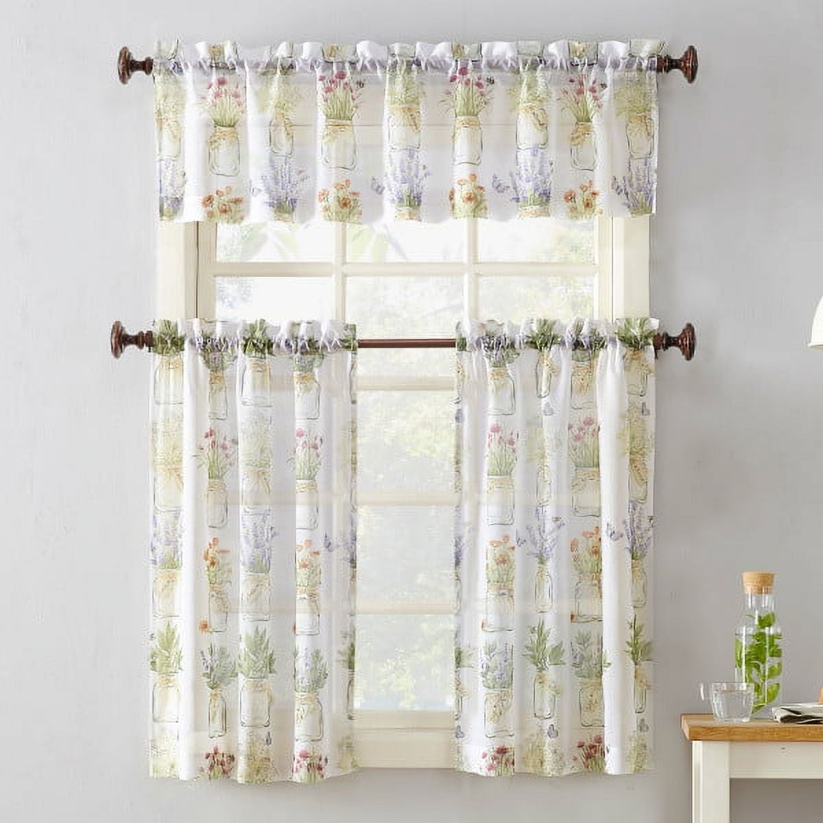 No. 918 Evesgarden Semi-Sheer Rod Pocket Kitchen Curtain Valance, 54"x14", White