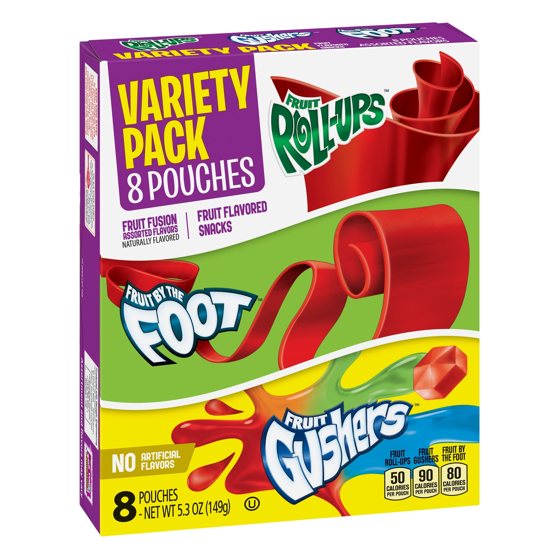 Fruit RollUps Fruit by the Foot & Fruit Gushers Variety Pack 8 Ct