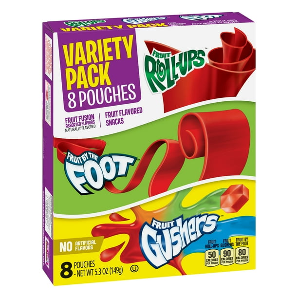 Fruit RollUps Fruit by the Foot & Fruit Gushers Variety Pack 8 Ct