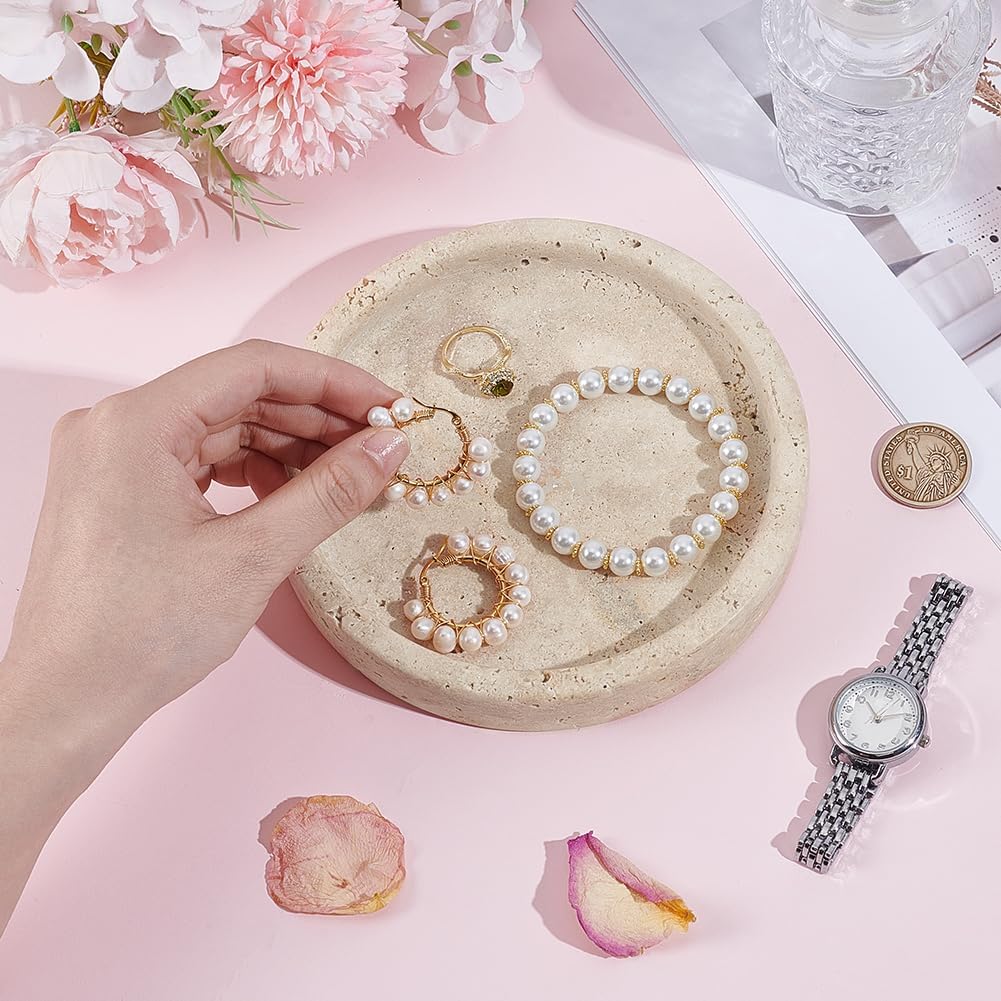 Natural Travertine Tray 5.9 Inch Round Marble Jewelry Plate Stone Desktop Organizer for Key Earring Nightstand Home Decor and Jewelry Display Beige