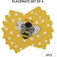 thumbnail image 2 of Yellow Bee Placemats 12x18 Inch Set of 4, Polka Dots Yellow Table Place Mat Summer Seasonal Washable Table Mats Decorative Linen Fabric Table Mat for Dining Table, 2 of 6