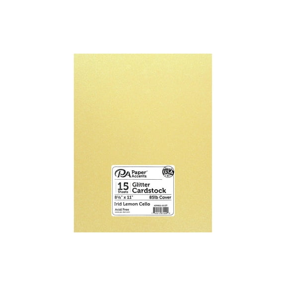 PA Paper Accents Glitter Cardstock 8.5" x 11" Iridescent Lemon Cello, 85lb colored cardstock paper for card making, scrapbooking, printing, quilling and crafts, 15 piece pack