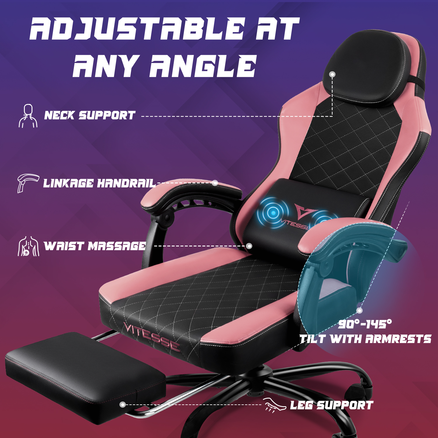 Bossin Gaming Chairs with Footrest, Massage Leather Game Chair for Adults, Big and Tall Gamer Chair with Headrest and Lumbar Support