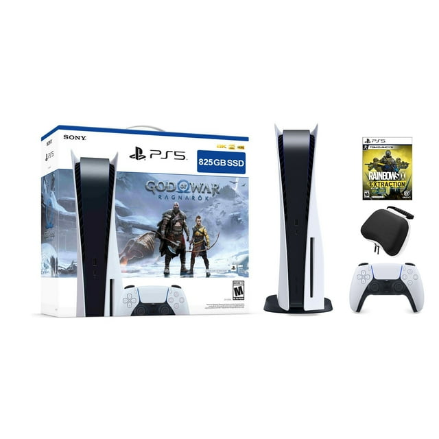 PlayStation 5 Édition avec Disque Ensemble God of War Ragnarök avec Rainbow 6 Extraction et Étui de Manette Mytrix