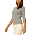 thumbnail image 4 of INSPIRE CHIC Women's Boat Neck Blouse Half Sleeve Slim Fit Ribbed Knit Tops 2XL Gray, 4 of 5