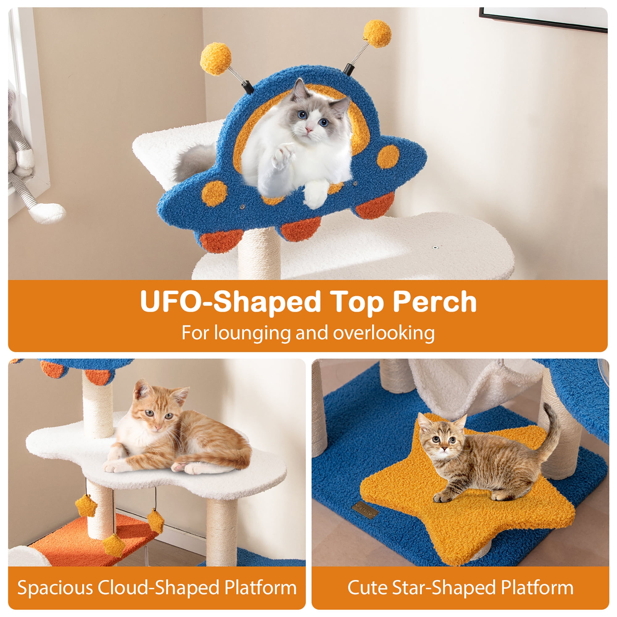 Gymax 49'' Tall Cat Tree w/ UFO Top Perch Space Capsule Sisal Scratching Posts Cloud