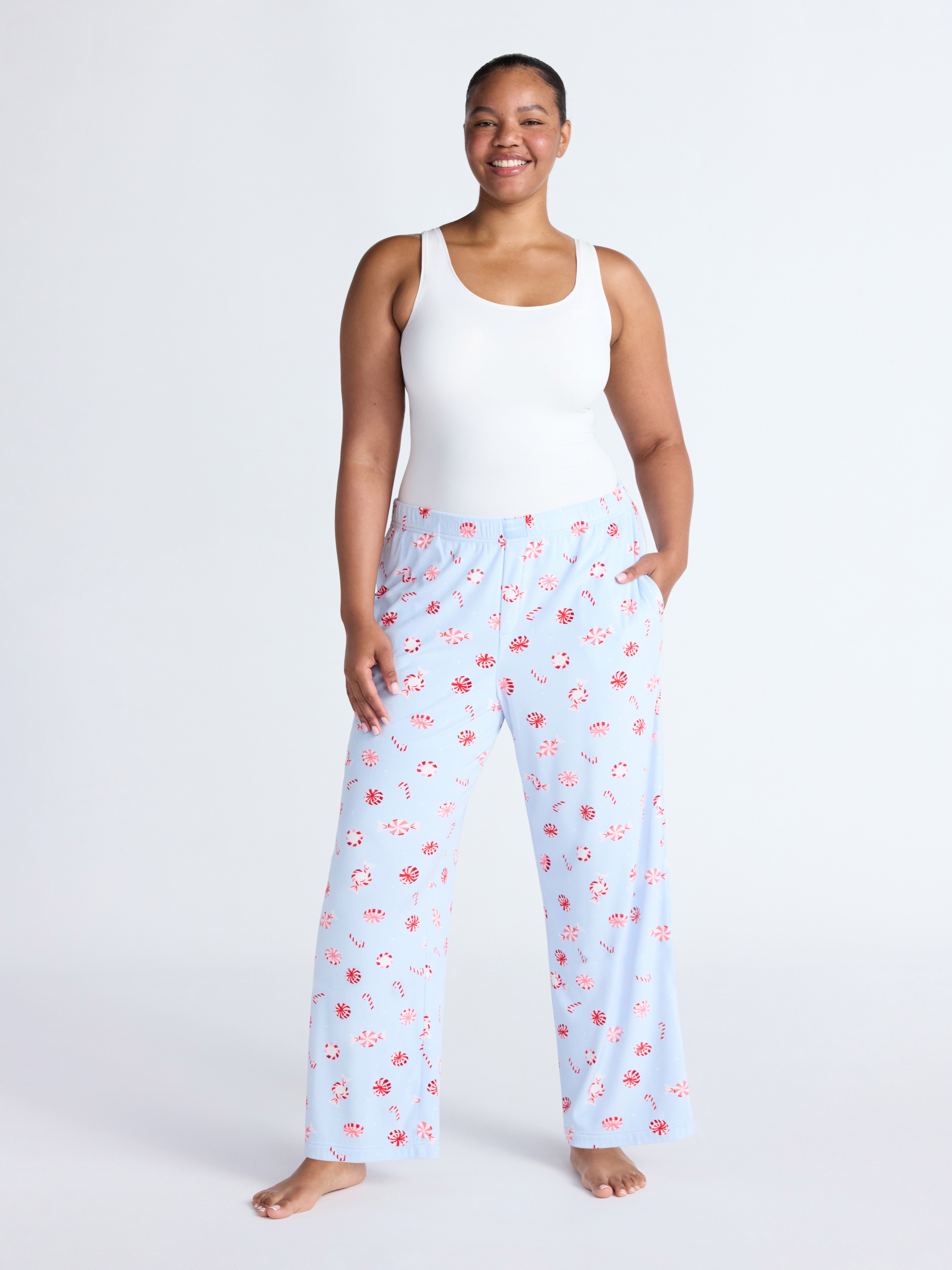 Joyspun Women's Velour Wide-Leg Sleep Pants, Size XS-3X
