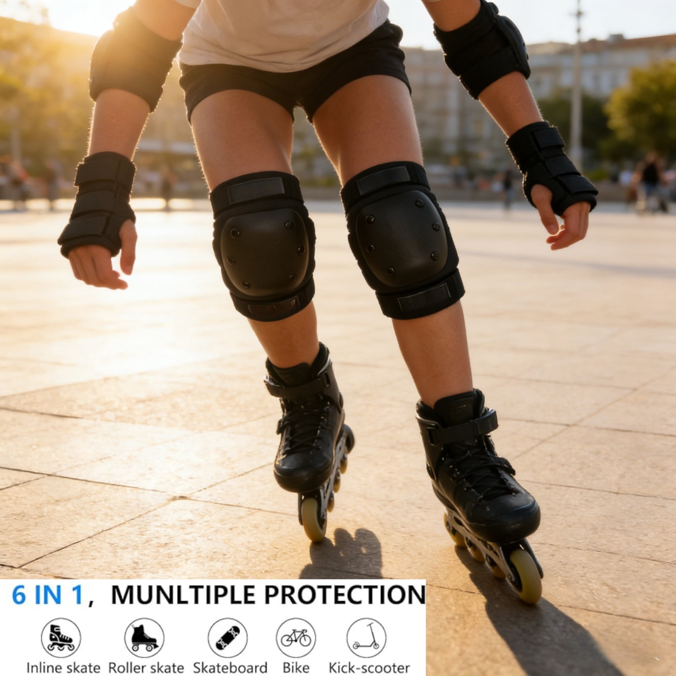 JZY Adult & Kid Skating Protective Gear Set for Beginner to Advanced, Skateboard Knee and Elbow Pads with Guards for Inline Roller Skating, Scooter, Skateboarding