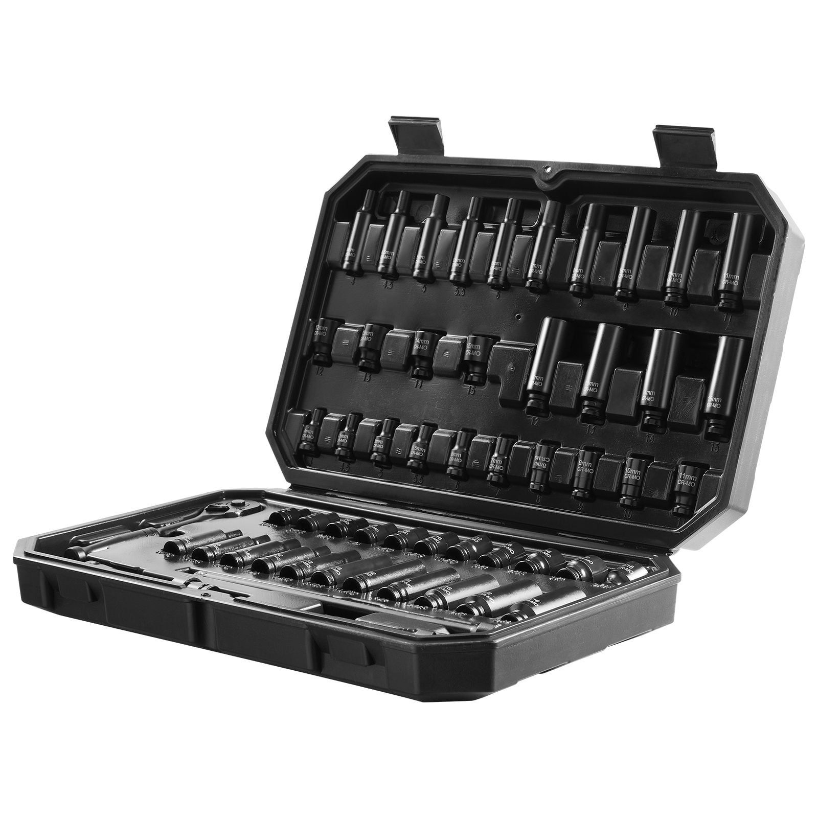 Drive Impact Socket Set 1/4" - 55 Piece Deep & Shallow Socket Set SAE 5/32"-9/16" and Metric 4-15mm - 6 Point CR-V Alloy Steel for Auto Repair - Easy-to-Read Size Markings - Storage Case