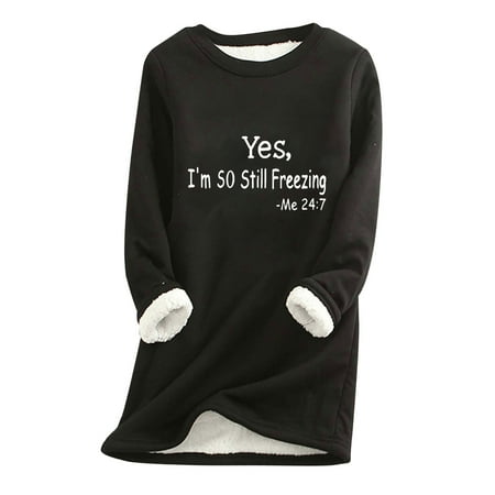 ONXITOM Synchronize new products at the counter trendy graphic plus size long sleeve cotton Tee shirt for Women s Letter Round Neck Thick Wool Sweatshirt Winter Warm Underwear Top