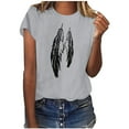 thumbnail image 2 of LSLJS T-Shirt à Imprimé Plume pour Femmes Manches Courtes Col Rond Décontracté, 2 of 6