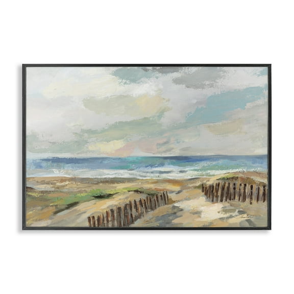 Stupell Industries Summer Beach Dunes Landscape & Nature Painting Black Framed Art Print Wall Art, 18 x 12