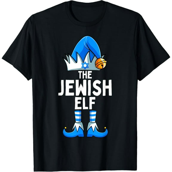 Jewish Elf Matching Family Christmas Hanukkah Chanukah T-ShirtMen and women, White Black T-shirt, size: Extra large S-4XL