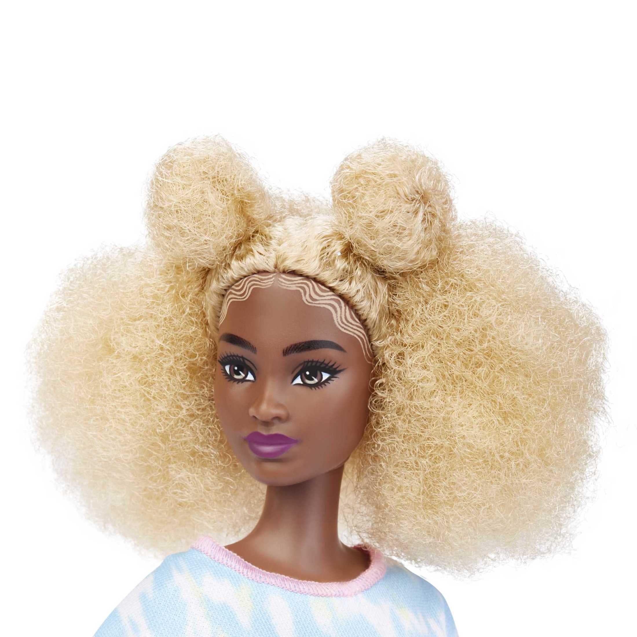 Barbie Fashionistas Doll #180, Tall with Blonde Afro in Tie-dye Romper, Sneakers & Bracelet