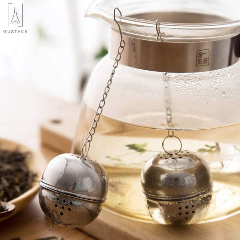 2 Packs Stainless Steel Tea Infuser With Fine Mesh Reusable Loose Leaf Tea Strainer Tea Ball Steeper Chain Hook Lid Teapot Mug Cup Hot Cold Brew