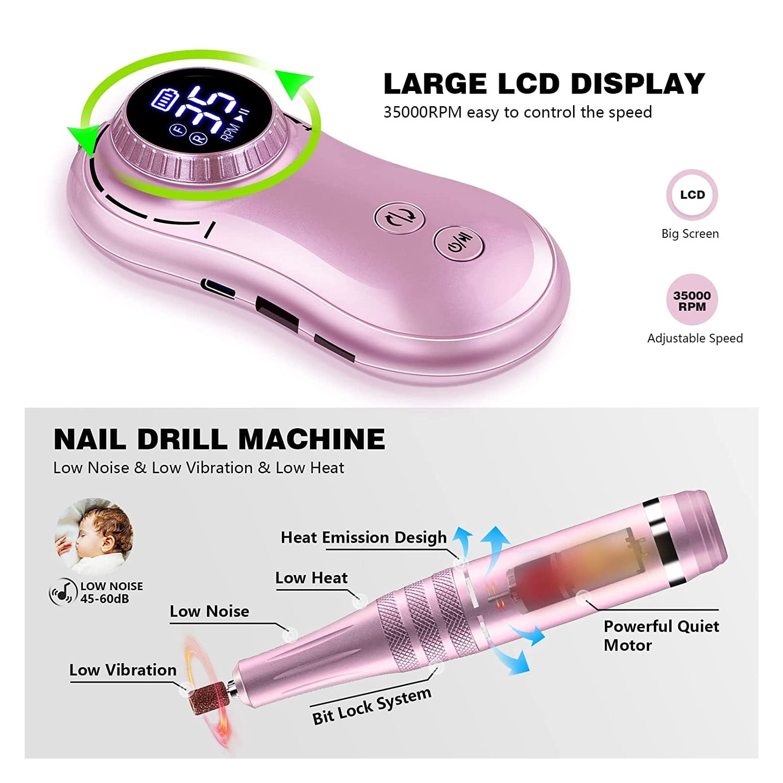 35000RPM Nail Drill Machine LCD Display Rechargeable Nail Master For Manicure Portable Nail Drill Milling Machine Tools
