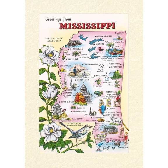 Vintage Lined Notebook Greetings from Mississippi Map, (Paperback)
