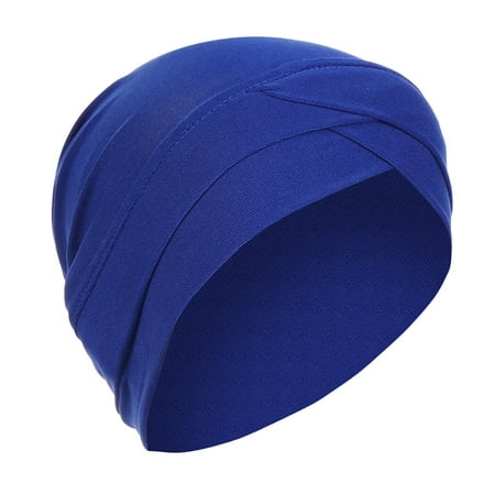 Valora Women Solid Ruffle Wrap Baseball Cap Turban Scarf Hat Blue Blue