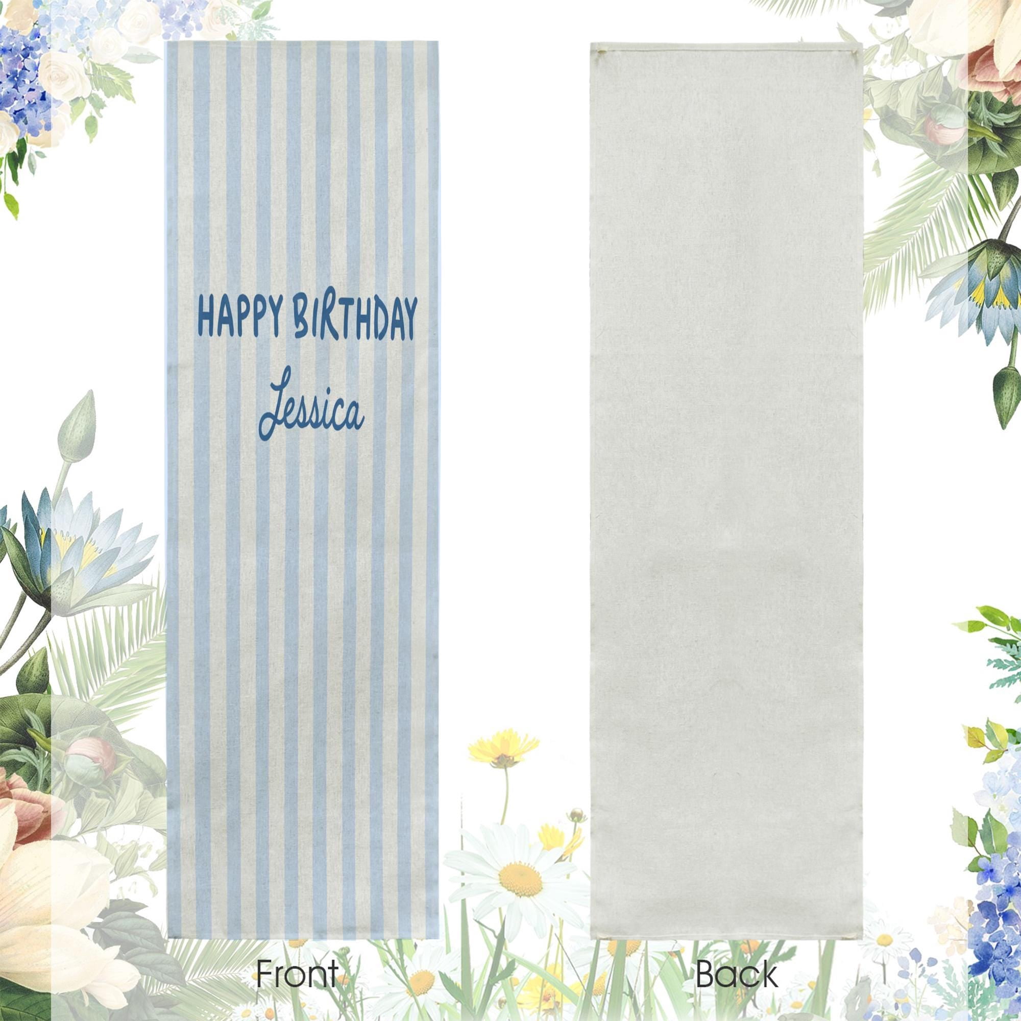 ViciArt Striped Cotton Linen Birthday Banner, Custom Name Party Backdrop