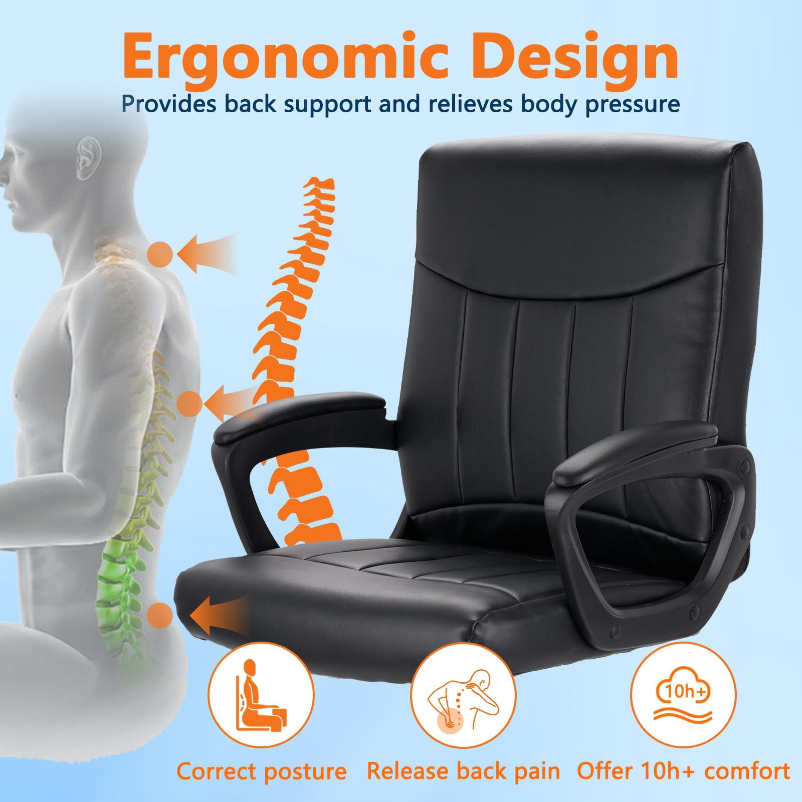 CLATINA Mid Back Leather Office Executive Chair with Lumbar Support and Padded Armrestes Swivel Adjustable Ergonomic Design for Home Computer Desk 2 Pack