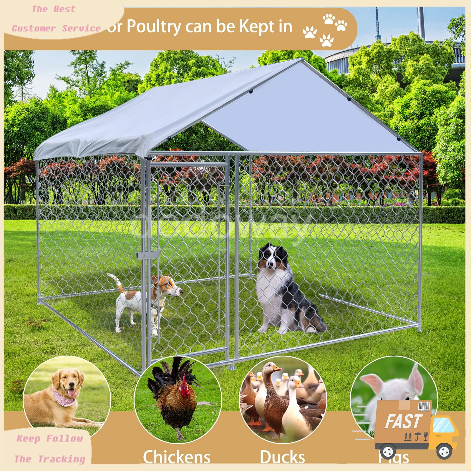 Caulitar Metal Pet Dog Run House Outdoor Kennel Shade Cage Enclosure with Cover Playpen