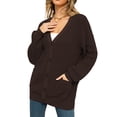 thumbnail image 7 of QUALFORT Women's 100% Cotton Cardigan Sweater, Oversized Long Sleeve Knit Button Front Cardigan with Pockets, Coffee Brown L, 7 of 7