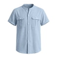thumbnail image 5 of PWPSG Boy's Button Down Shirts Short Sleeve Crewneck Blouses Casual Cotton Tops Lightweight Summer Beach Shirts Kids Shcool Clothes Light Blue 11-12 Years, 5 of 7