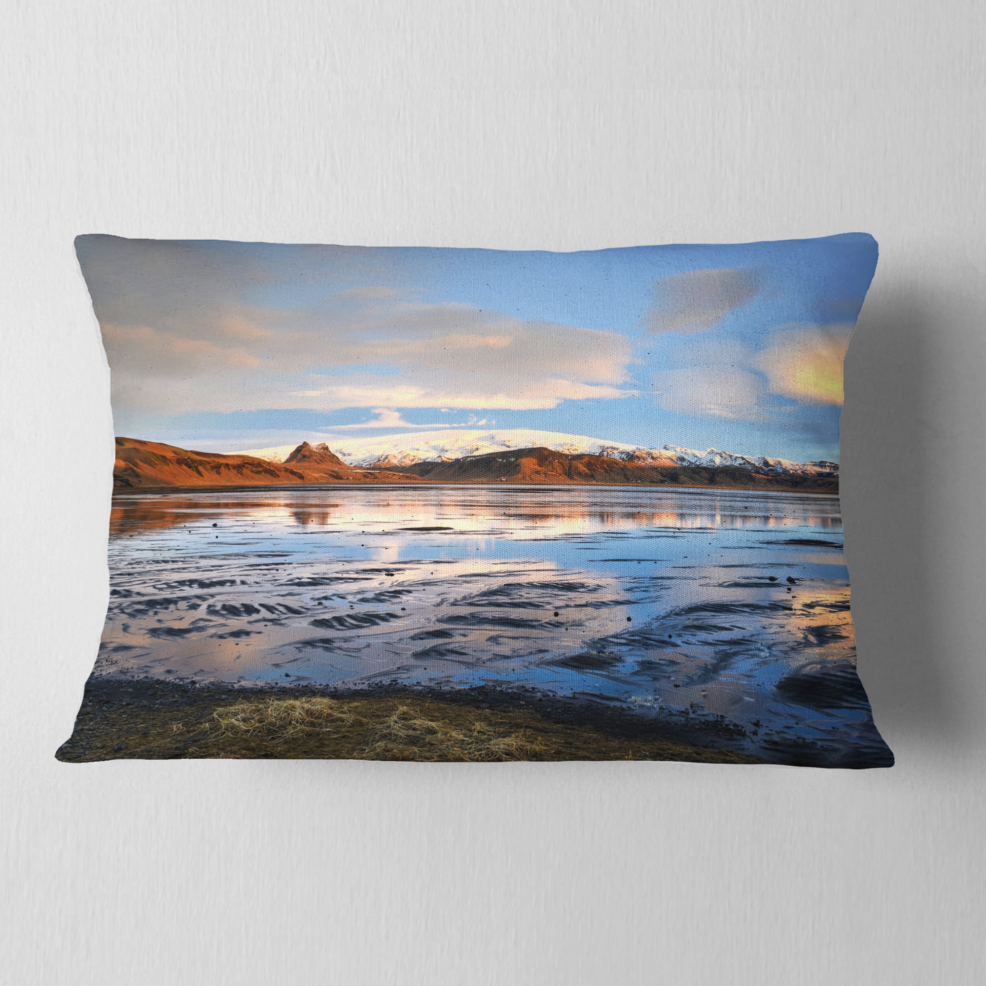 Designart Approach To Dyrholaey Durign Sunrise - Seashore Throw Pillow - 12x20