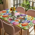 thumbnail image 3 of Easter Colorful Eggs Table Cloths for 3 Foot Rectangle Tables, Spring Floral Polka Dot Green Striped Patio Waterproof Elastic Fitted Tablecloths, Washable Rectangular Table Cover for Camping, 3 of 8