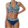 thumbnail image 2 of Jjayotai No Boundaries Twist High Waisted Bikini for Women, Cross Front Color Block Halter Bathing Suit, Ruched Bikini Swimsuits, Tummy Control Swimwears, Plus Size Swimsuit for Women Dark Blue~ M, 2 of 5