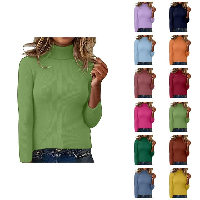 Pulls pour Femmes 2025 Chandail Col Roulé Ajusté Manches Longues Haut Tricoté Blouse Décontractée Automne Hiver