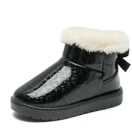 

DADAWEN Boys Girls Snow Boots Fluff Lining War Winter Non-Slip Waterproof Shoes with Cute Bow 13 Little Kid