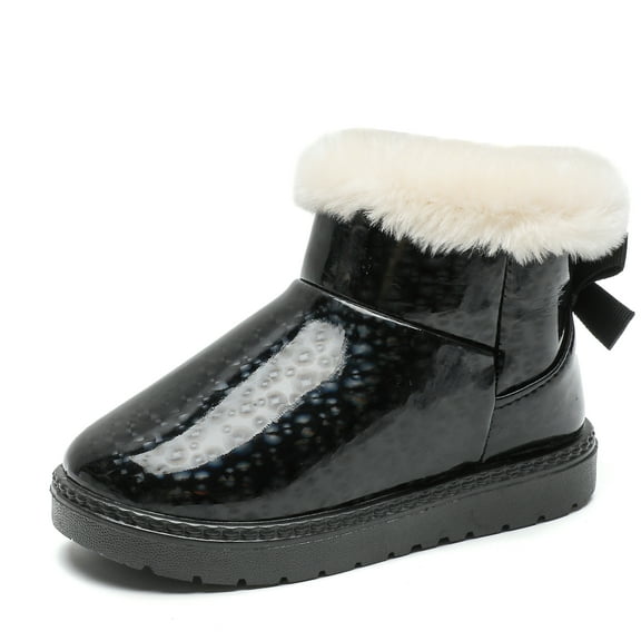 DADAWEN Boys Girls Snow Boots Fluff Lining War Winter Non-Slip Waterproof Shoes with Cute Bow 11 Little Kid