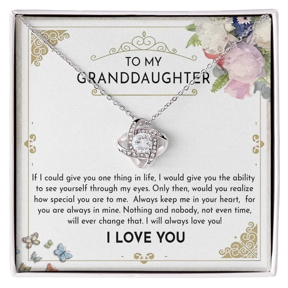 To My Granddaughter Necklace From Grandma, Granddaughters Necklace With Message Card And Box, Graduation Anniversary Birthday Granddaughters #1148, White Love Knot Necklace