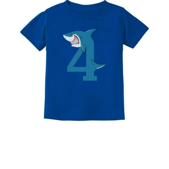 Tstars Boys Unisex 4th Birthday Gift Shark Shirt Birthday Gift for 4 Year Old Birthday Shirts for Boy Tshirt Graphic Tee B Day Birthday Party Toddler Kids Graphic T Shirt