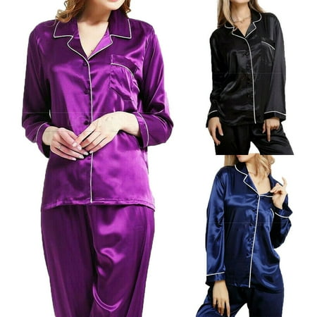 

2Pcs Autumn Women s Sleepwear Satin Silk Pajamas Set Long Sleeve Top+Pant Casual Loose Nightwear Loungewear Homewear Winter Fall