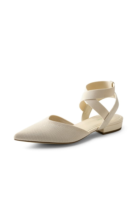 Women's Pointed Toe Ankle Strap Ballet Flat for Woman, Comfortable Knit Mesh Flats for Casual Dressy Work Office Shoes