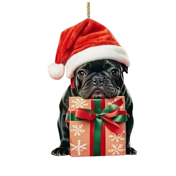 Dog Christmas Ornaments - French Bulldog Wear Santa Hat Ornaments for Christmas Tree Decorations, Dog Lover Gifts for Women Kids Puppy Pet Lovers