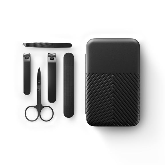 5-Piece Precision Men’s Nail Grooming Travel Kit, Stainless Steel Manicure Set with Fingernail & Toenail Clippers, Nail File, Slant Tip Tweezers, Cuticle Scissors, Travel Case