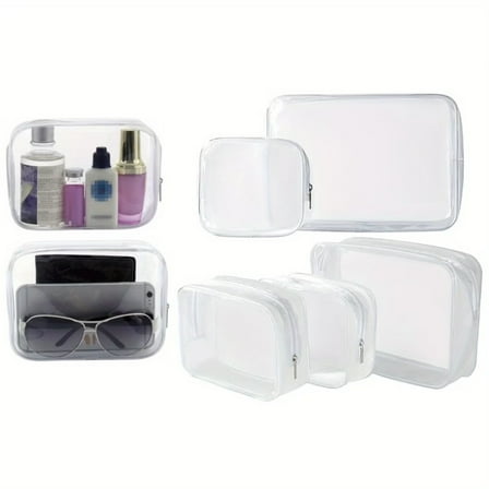 Cosmetic Travel Bags 5 Pack Clear - TSA Approved Toiletry Pouches, Zippered Plastic Organizer for Makeup & Vacation Essentials (Mixed Size)