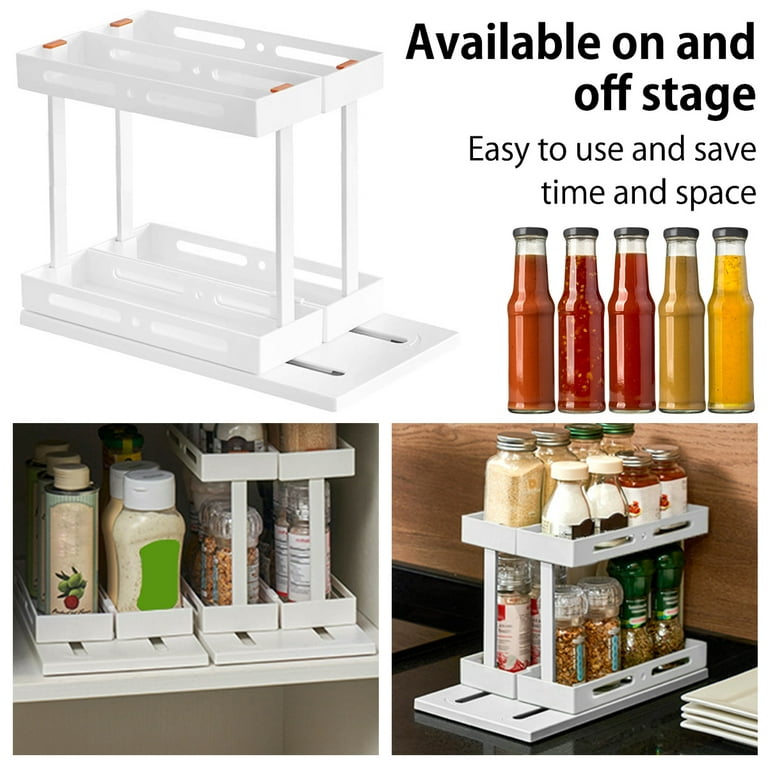 1set Kitchen Cabinet Pull-out Seasoning Rack, Double-layer Plastic