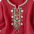 thumbnail image 6 of Women Fahion Trendy Sawvnm Embroidered Tops For Women 3/4 Sleeve Boho Linen Shirts Plus Size V Neck Tunic Peasant Clothes Red M, 6 of 8