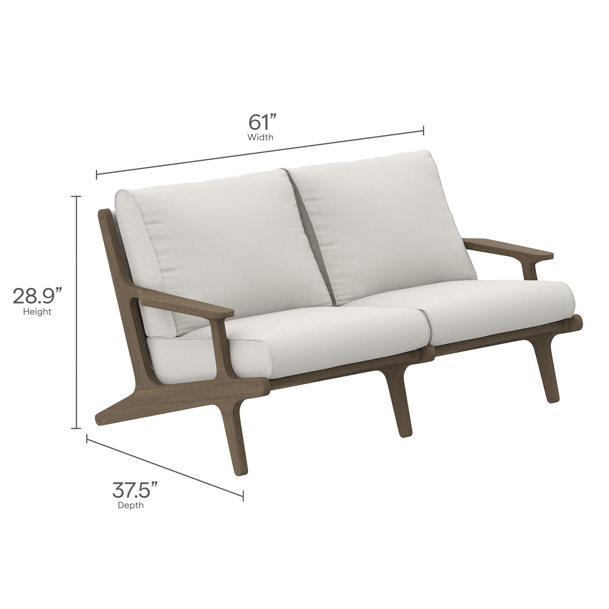 Saratoga Outdoor Patio Teak Wood Loveseat in Weathered Gray White