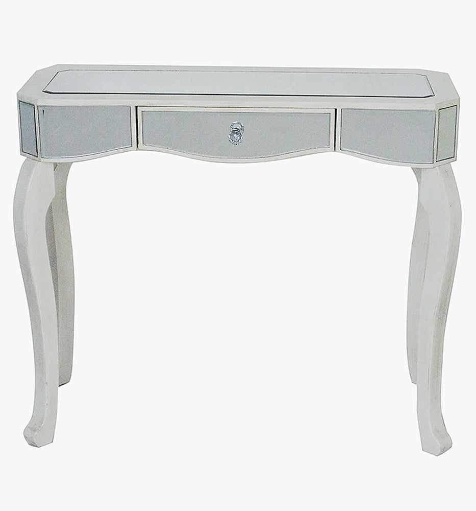 31' Antique White Classic Console Table with Mirrored Glass Inserts and