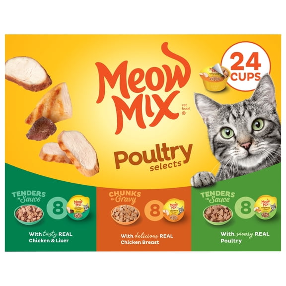 Meow Mix Poultry Selections Variety Pack, Wet Cat Food, 2.75 oz Cup (24 Pack)