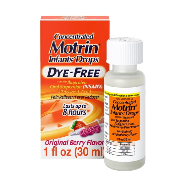 Motrin Infant Ibuprofen Dye-Free, Fever Reducer, Oral Suspension Liquid, Berry Flavor 1 Fl Ounce