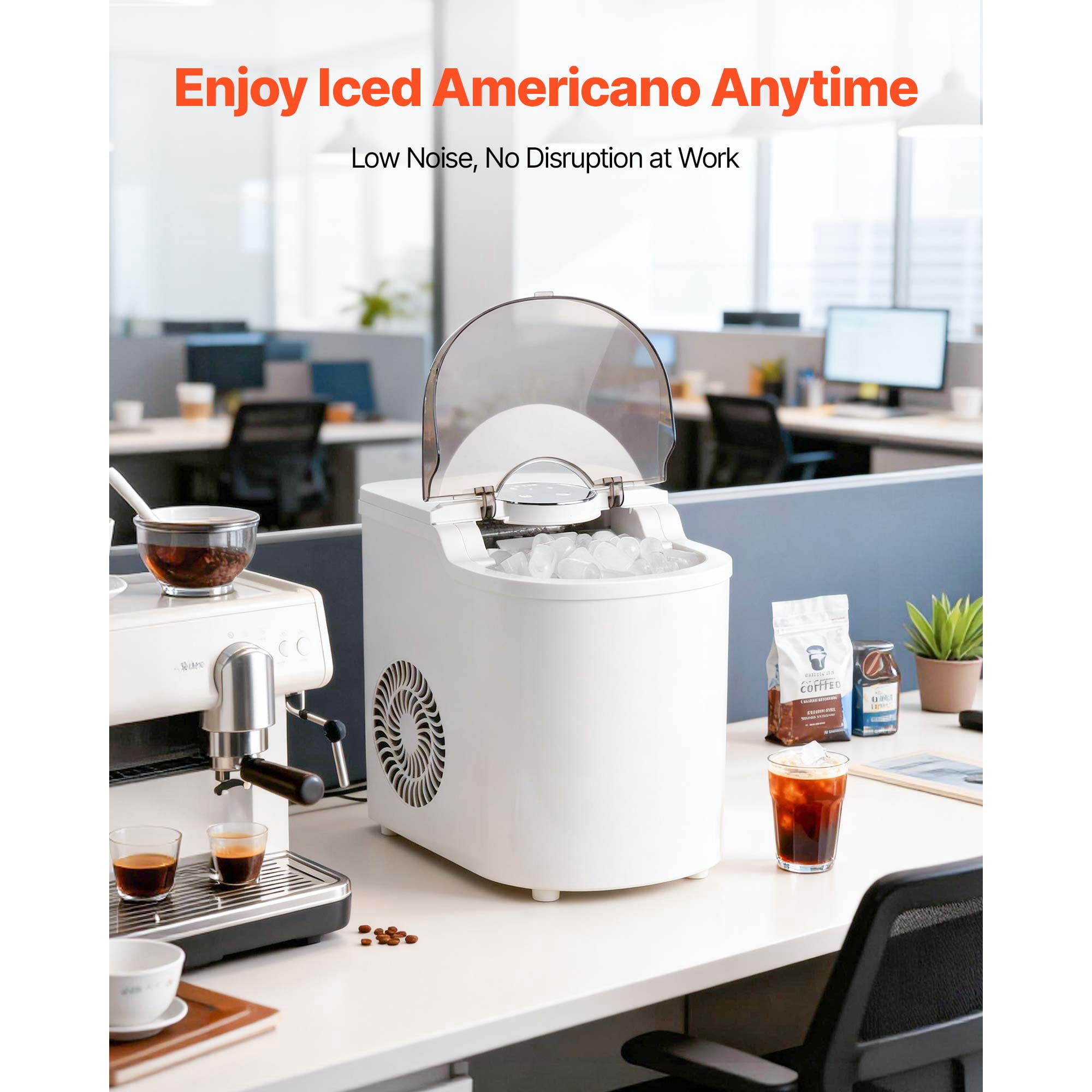 KFFKFF Countertop Ice Maker, Produces 7 Ice Cubes in 6 Minutes, 26 lbs Daily Capacity, Portable Machine with Self-Cleaning Function, Includes Ice Scoop, Offers Two Sizes of Bullet-Shaped Ice for Home