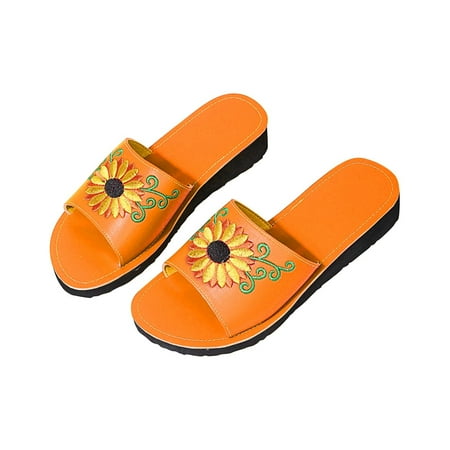 

Womens Slippers Women s Slippers Womens Slippers Summer Ladies Sandals Casual Women s Shoes Lightweight Sunflower Embroidered Slippers