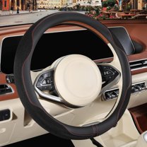 Nappa Leather Black Steering Wheel Cover, Advanced Microfiber Leather Non-Slip Breathable Fabric, Warm in Winter and Cool in Summer, Universal 15 Inch